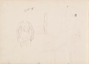 スカート、顔、腕を持ち上げる女性 作： Albert Edelfelt