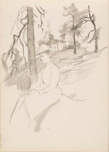風景スケッチ、前景の女性 作： Albert Edelfelt