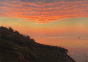 1920年、デンマークの海岸の夕暮れ。 作： Albert Edvard Wang