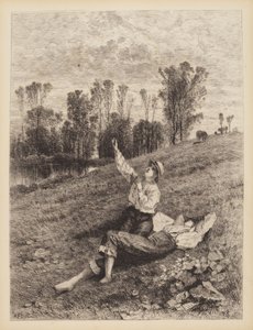 無題 (凧揚げする少年たち) 作： Albert Fitch Bellows