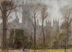 カンタベリー、c.1860-c.1932（色付きの紙にパステルと鉛筆） 作： Albert Goodwin