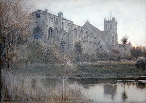 クライストチャーチ、ハンプシャー（水彩、ペン＆インク、紙 作： Albert Goodwin
