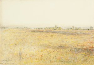 トウモロコシ畑、フー。ベックスヒル・オン・シー（水彩・インク） 作： Albert Goodwin
