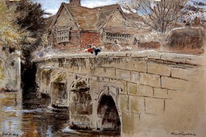 ソールズベリーのクレーン・ブリッジ（ペン＆インク、水彩、ボディカラー、着色紙） 作： Albert Goodwin
