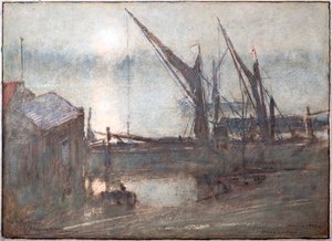 川の霧、チェルシー、チーニー・ウォーク 作： Albert Goodwin