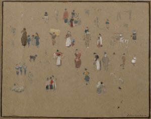 市場へ行く （水彩、鉛筆、ボディカラー、色画用紙）