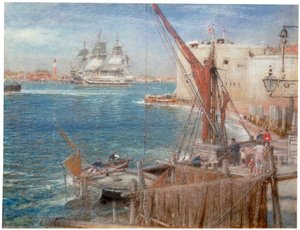 「ポーツマスの HMS ビクトリー」、1907 年。 作： Albert Goodwin