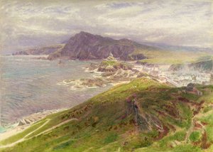 北デボン州イルフラクームの海岸 (鉛筆と水彩) 作： Albert Goodwin