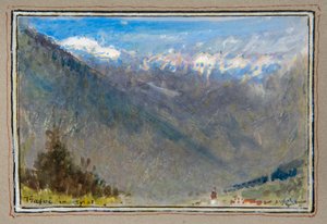 チロルのトラフォイ（装飾的な枠で囲まれたボディカラーによる水彩画） 作： Albert Goodwin