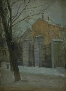 コペンハーゲンの支援墓地の門。 冬 作： Albert Gottschalk