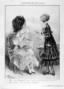 フランスの2人のブルジョア女性についての風刺画、第一次世界大戦、1915 作： Albert Guillaume