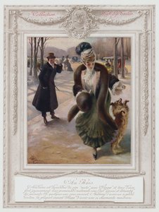 ベルエポックのパリ、ブーローニュの森のおしゃれな女性（カラーリトグラフ 作： Albert Guillaume