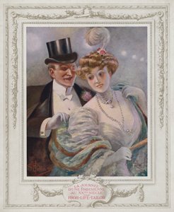 ベル・エポック・パリ 憧れの人と一緒にいるおしゃれな女性（カラーリトグラフ 作： Albert Guillaume
