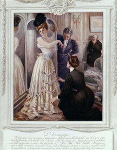 クチュリエでの試着風景（アルベール・ギョーム（1873-1942）作、1895年頃 作： Albert Guillaume