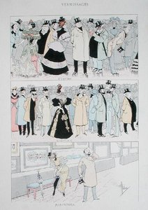 1900年頃の「ギャラリーオープニング」（カラーリトグラフ） 作： Albert Guillaume