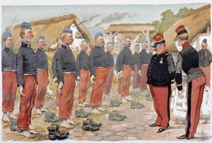 アルベール・ギョーム（1873-1942）の「軍事アルバム」に掲載されている「La revue des pieds」（1900年頃）。 作： Albert Guillaume