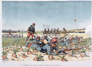アルベール・ギョーム（1873-1942）の「軍事アルバム」に掲載されている「敵の攻撃を受けて」（1900年頃 作： Albert Guillaume