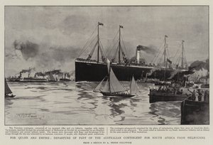 女王と帝国のために、メルボルンから南アフリカのオーストラリア派遣団の一部の出発 作： Albert Henry Fullwood