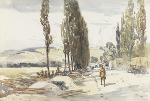 ケリューへの道、1918年（紙に鉛筆と木炭のあるトイレ）