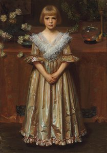 金魚鉢を持つ少女（キャンバスに油彩） 作： Albert Herter