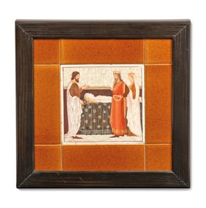 中世のシーンで描かれたタイル、1880〜99年頃（塗装セラミック） 作： Albert Joseph (attr.to) Moore
