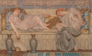 ビーズの習作、ソファーに座る二人の女性、1875年頃。 1875年。 作： Albert Joseph Moore