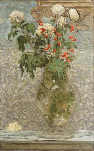 白い菊と赤いベリー（キャンバスに油彩） 作： Albert Joseph Moore