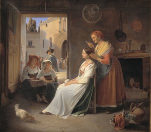 彼女の母親に飾られている若いイタリア人女性