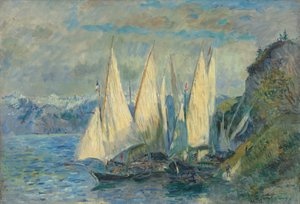 オートサボアのメイレリーにあるジュネーブ湖の大きな帆のボート 作： Albert Lebourg