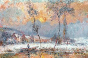 シャロウムーランの池の雪の中の日の出 作： Albert Lebourg