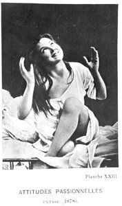 情熱的な態度：エクスタシーのアウグスティヌス、「欲望の丘」（1840〜1909）、ポール・レナード（1850〜1927）、1878年の「Iconographie de la Salpetriere」より 作： Albert Londe