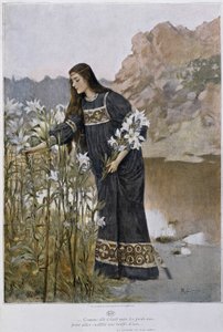 アイリスを吹く女性 - リンチ作、20世紀初頭 作： Albert Lynch