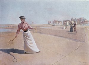ビーチで行われるアマチュアテニスの試合 - リンチのドローイング、20世紀 作： Albert Lynch