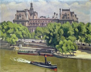 パリ市庁舎とセーヌ川 作： Albert Marquet
