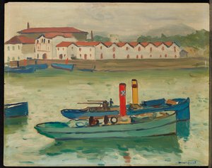 サン・ジャン・ド・リュズ、漁船（パネルに油彩） 作： Albert Marquet