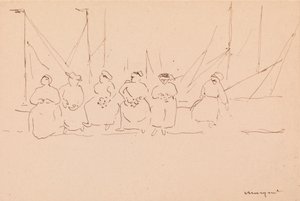 波止場の6人の女性（紙にペンとインク） 作： Albert Marquet