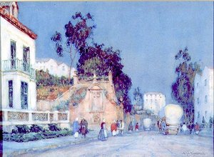 スペインの街の夕暮れ 作： Albert Moulton Foweraker