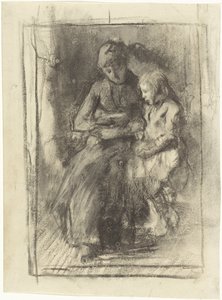 娘と読書する母親 作： Albert  Neuhuys
