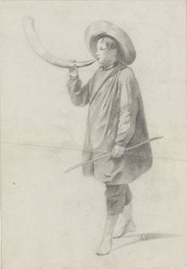 角笛を吹く羊飼いの少年 作： Albert  Neuhuys