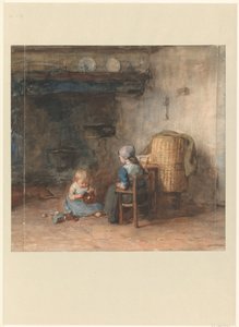 農民のインテリアで 2 人の子供 作： Albert  Neuhuys
