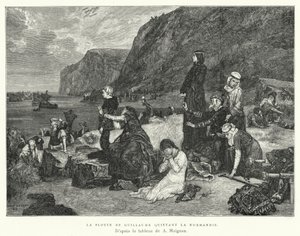 ノルマンディーを出航するウィリアムの艦隊（版画 作： Albert Pierre René (after) Maignan