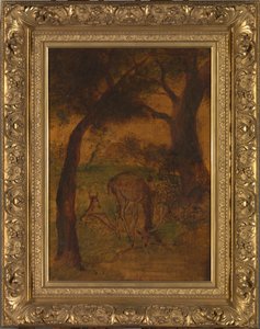雄鹿の飲酒、カリフォルニア州。 1870年代。 作： Albert Pinkham Ryder