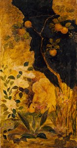 スクリーンのパネル: うさぎと遊ぶ子供たち, ca. 1876年。 作： Albert Pinkham Ryder