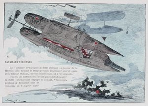 飛行船：ヴォルティジュール39-ロビダの「20世紀の戦争」の中で 作： Albert Robida