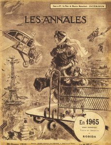 1919年、アルベール・ロビダ（1848-1926）の予言小説『En 1965』が雑誌『Annales Politiques et Litteraires』に初掲載される - パリは交通渋滞に見舞われる...空の上で！自動飛行（セルフ・フライング）とタクシー飛行機（プレーン 作： Albert Robida