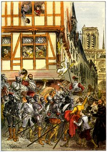 3月22日、パリ降伏後、ノートルダム寺院に到着したフランス国王アンリ4世は群衆の喝采を浴びる。 作： Albert Robida
