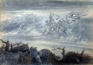 亡霊のような兵士の襲撃を想像しながら、"影の戦い "に挑む。 作： Albert Robida