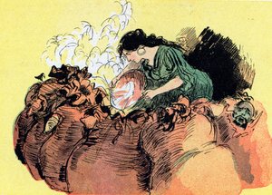 モルジアナは、瓶に隠された 37 人の盗賊を殺します (図) 作： Albert Robida