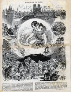 ヴィクトル・ユーゴー（1802-1885）の「ノートルダム・ド・パリ」（Notre-Dame de Paris）を、アルベール・ロビダ（1848-1926）が1902年の「Le rire」で描いたもの。