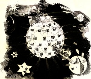 戦争中の地球（ドローイング） 作： Albert Robida